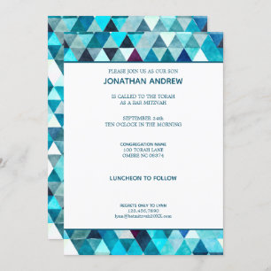 Invitation Barre bleue moderne Mitzvah d'abrégé sur aquarelle