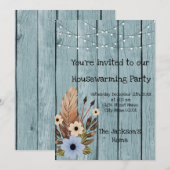 Invitation Barre Bois Rustique Eucalyptus Fête de réchauffeme (Devant / Derrière)