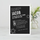 Invitation BARRE BOLD MITZVAH simple angle moderne noir blanc (Debout devant)