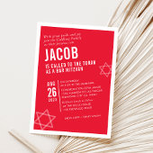 Invitation BARRE BOLD MITZVAH simple angle moderne rouge blan