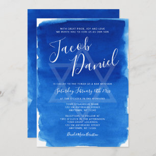Invitation Barre d'aquarelle bleu Mitzvah