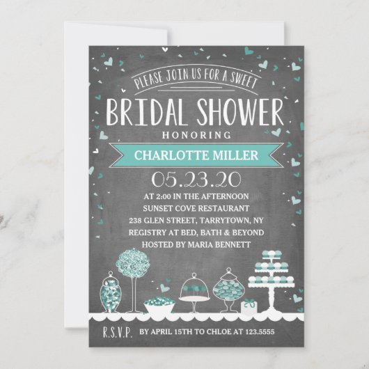 Invitation Barre de bonbons | Fête des mariées | Sarcelle (Devant)