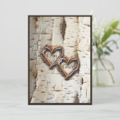 Invitation Barre de bouleau blanc Coeurs de bâtonnets rustiqu (Debout devant)