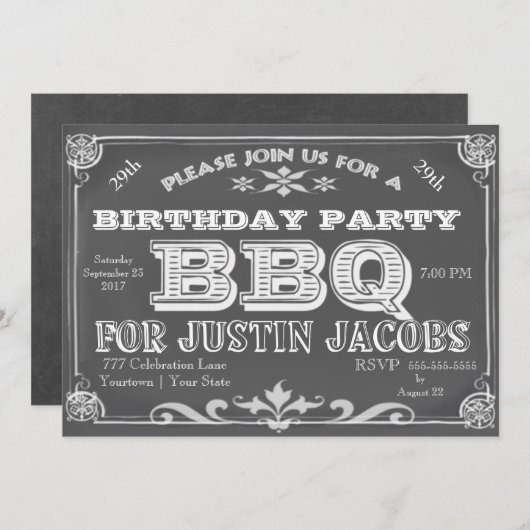 Invitation Barre de fête d'anniversaire B Que (Devant / Derrière)