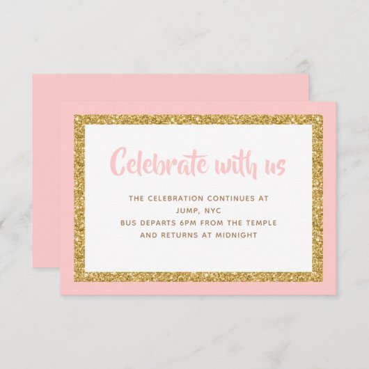 Invitation Barre de Parties scintillant rose et or Mitzvah In (Devant / Derrière)