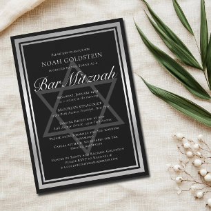 Invitation Barre Formelle Noire Silver élégant Mitzvah
