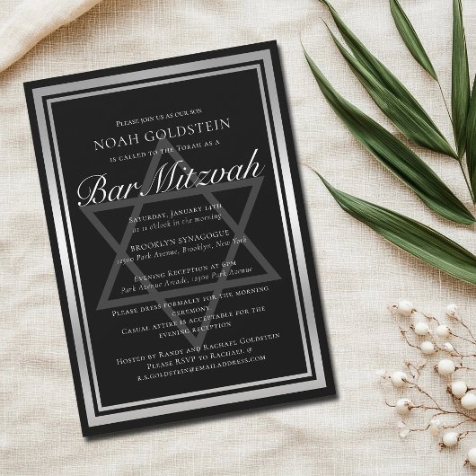 Invitation Barre Formelle Noire Silver élégant Mitzvah