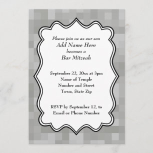 Invitation Barre grise et noire et blanche modelée Mitzvah