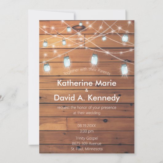 Invitation Barre Mariage Mur Mason Jar String Lumière (Devant)