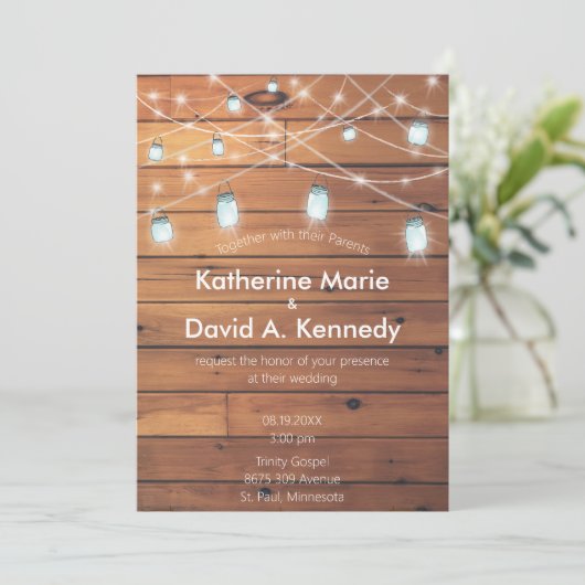 Invitation Barre Mariage Mur Mason Jar String Lumière (Debout devant)
