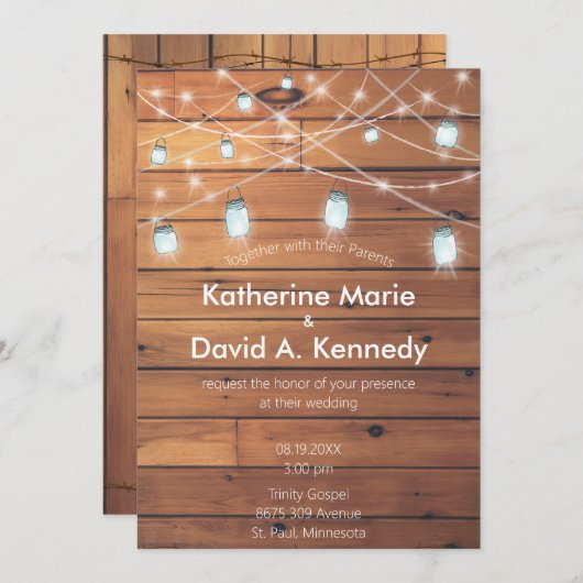 Invitation Barre Mariage Mur Mason Jar String Lumière (Devant / Derrière)
