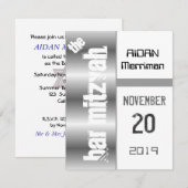 Invitation Barre métallique gris Mitzvah (Devant / Derrière)