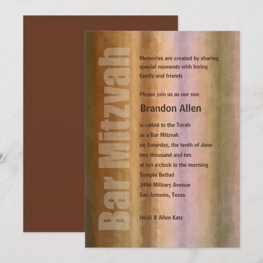 Invitation Barre Mitzvah Aquarelles (Devant / Derrière)