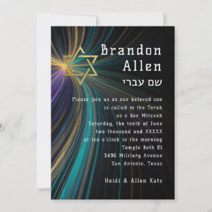 Invitation Barre Mitzvah Blue et Gold Rays