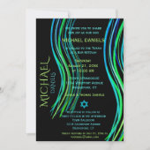 Invitation Barre Mitzvah Blue Neon Green Prayer Shawl (Devant)
