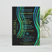 Invitation Barre Mitzvah Blue Neon Green Prayer Shawl (Debout devant)