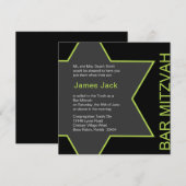 Invitation Barre Mitzvah d'étoile de David vert clair et gris (Devant / Derrière)