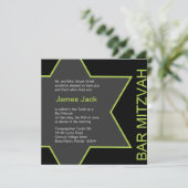 Invitation Barre Mitzvah d'étoile de David vert clair et gris (Debout devant)