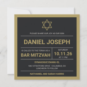 Invitation Barre Mitzvah en noir étoile juive
