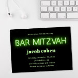 Invitation Barre Mitzvah Luminaires Vert Nion Économisez La D<br><div class="desc">Cool moderne bar mitzvah enregistrer l'annonce de la date avec "bar mitzvah" en clair vert citron lumières de néon brillant contre un arrière - plan noir.</div>