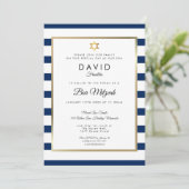 Invitation Barre Mitzvah Marine Bleu Bleu Blancs Or (Debout devant)