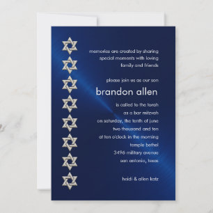 Invitation Barre Mitzvah Marine Sheen Argent Étoiles de David
