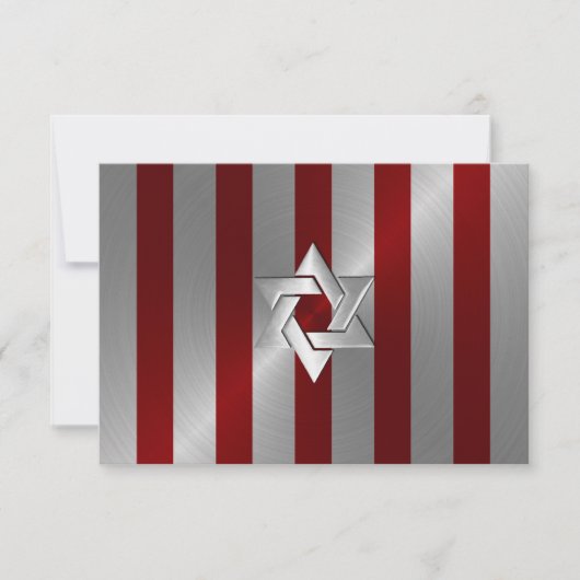 Invitation Barre Mitzvah Rouge et Argent Bande avec étoile (Devant)