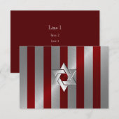 Invitation Barre Mitzvah Rouge et Argent Bande avec étoile (Devant / Derrière)