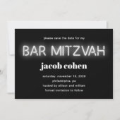 Invitation Barre Mitzvah White Neon Lights Enregistrer La Dat (Devant)