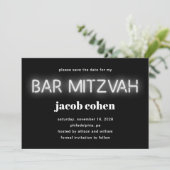 Invitation Barre Mitzvah White Neon Lights Enregistrer La Dat (Debout devant)