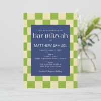 Barre moderne en damier bleu et vert Mitzvah