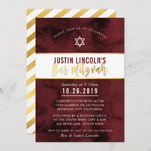 Invitation BARRE MODERNE MAROON MITZVAH type or couleur rouge