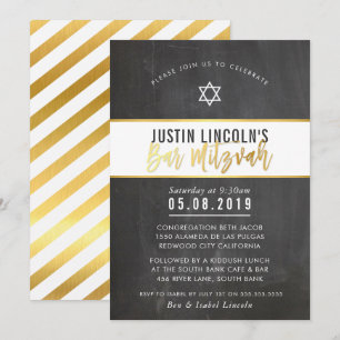 Invitation BARRE MODERNE MITZVAH cool tableau noir or écritur