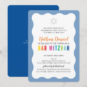 Invitation BARRE MODERNE MITZVAH couleurs arc-en-ciel bleu bo (Devant / Derrière)