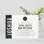 Invitation BARRE MONOGRAM MODERNE MITZVAH barre latérale or n (Debout devant)