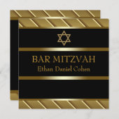 Invitation Barre noire et or Mitzvah (Devant / Derrière)