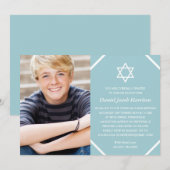 Invitation Barre photo bleue minimaliste Mitzvah (Devant / Derrière)