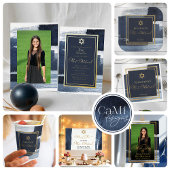 Invitation Barre photo dorée bleue Abstraite Mitzvah