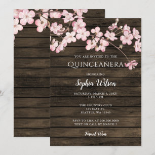Invitation Barre Sakura Fleurs de cerisiers roses Quinceañera
