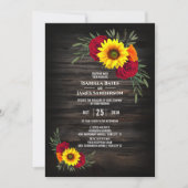 Invitation Barre Wood Sunflower Bourgogne Rose Mariage (Devant)