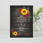 Invitation Barre Wood Sunflower Bourgogne Rose Mariage (Debout devant)