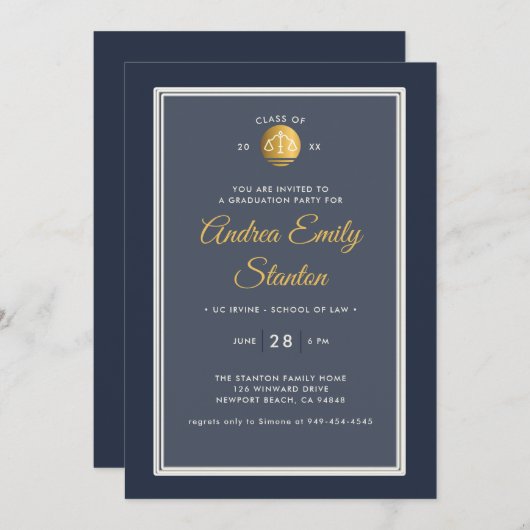 Invitation Barreau École de droit Échelles de justice Cadre d (Devant / Derrière)