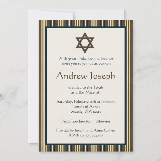 Invitation Barres Bleues et Brown Bar Mitzvah (Devant)