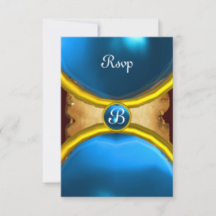 Invitation BARRES MAGIQUES, Parchemin MONOGRAM rsvp gem bleu