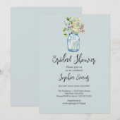 Invitation Barres Mason Aux Fleurs Fête des mariées Bleue (Devant / Derrière)