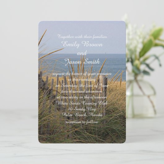 Invitation Barrière de plage dans les dunes de sable (Debout devant)