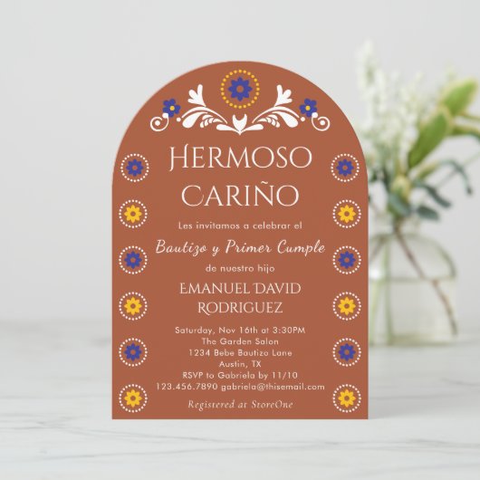 Invitation Barro Floral Cielito Lindo Bautizo y Primer Cumple (Debout devant)