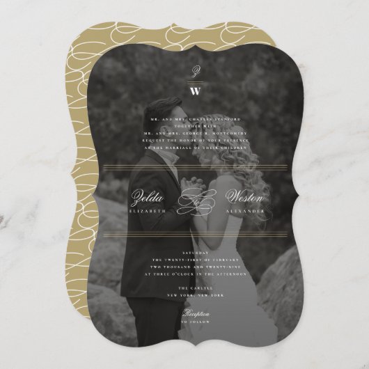 Invitation Bars classiques Double Monogramme Mariage photo mo (Devant / Derrière)