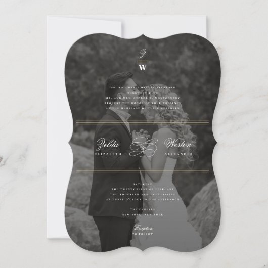Invitation Bars classiques Double Monogramme Mariage photo mo (Devant)