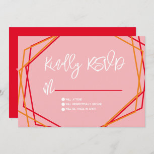 Invitation Bars géométriques rouges roses Sunrise RSVP Mariag
